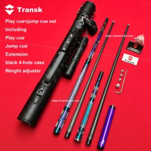 Transk Play cue+jump cue set with 4-hole case (red purple black gold color choice)12.5/11.8mm tip
