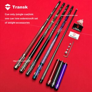 Transk Metal Carbon Fiber Pool Cue (SINGLE CUE)- Gold, Red, Purple, 10.5/11.8/12.5mm Tip(WITH An extension & weight Adjuster)